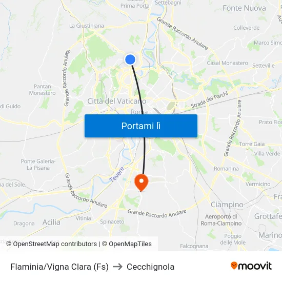 Flaminia/Vigna Clara (Fs) to Cecchignola map