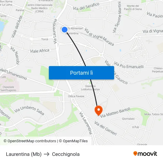 Laurentina (Mb) to Cecchignola map