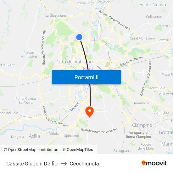 Cassia/Giuochi Delfici to Cecchignola map