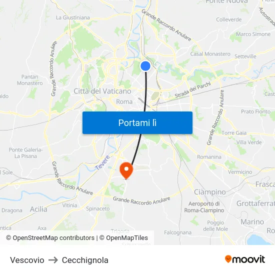 Vescovio to Cecchignola map