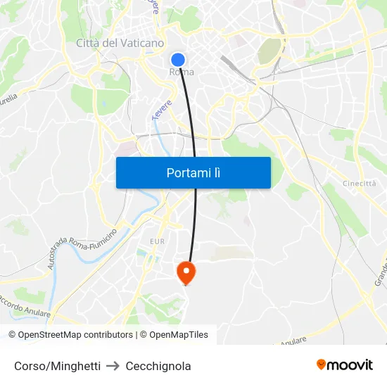 Corso/Minghetti to Cecchignola map