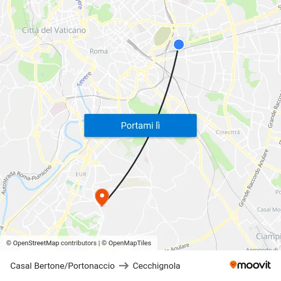 Casal Bertone/Portonaccio to Cecchignola map