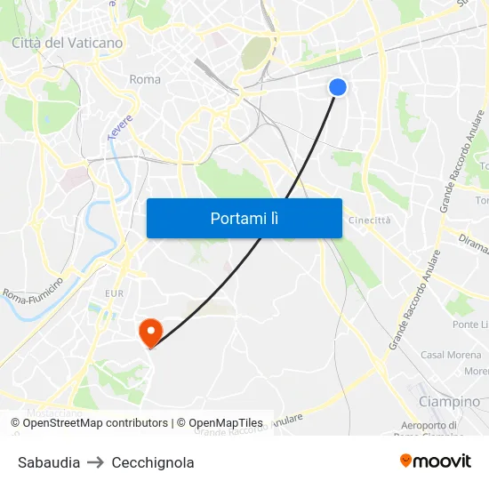 Sabaudia to Cecchignola map