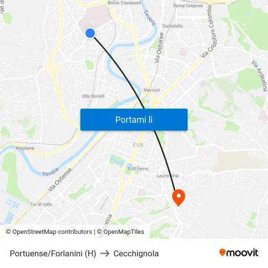 Portuense/Forlanini (H) to Cecchignola map