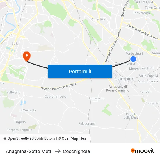 Anagnina/Sette Metri to Cecchignola map