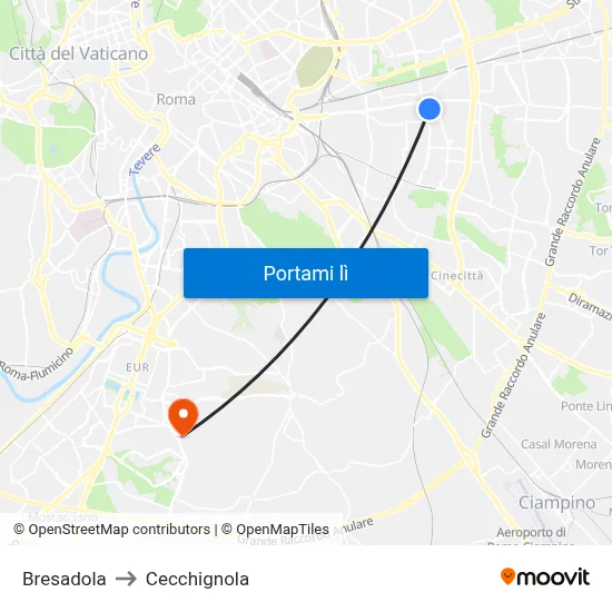 Bresadola to Cecchignola map