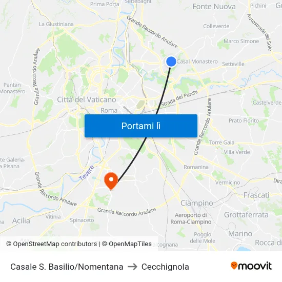 Casale S. Basilio/Nomentana to Cecchignola map