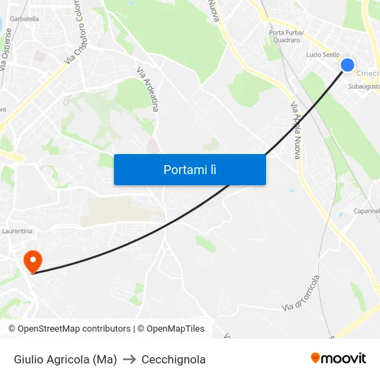 Giulio Agricola (Ma) to Cecchignola map
