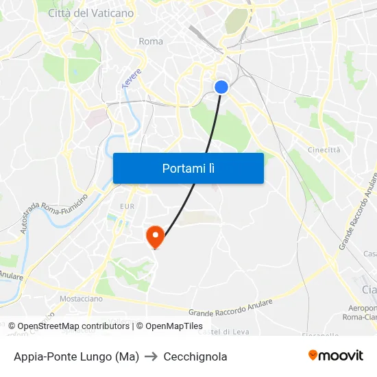 Appia-Ponte Lungo (Ma) to Cecchignola map