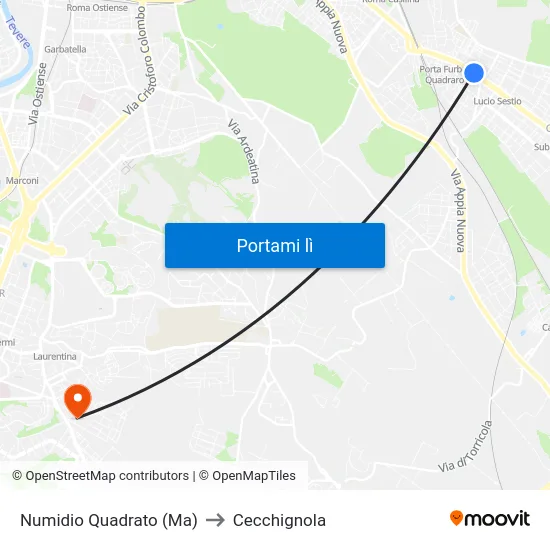 Numidio Quadrato (Ma) to Cecchignola map