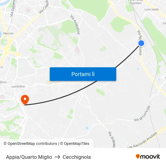 Appia/Quarto Miglio to Cecchignola map