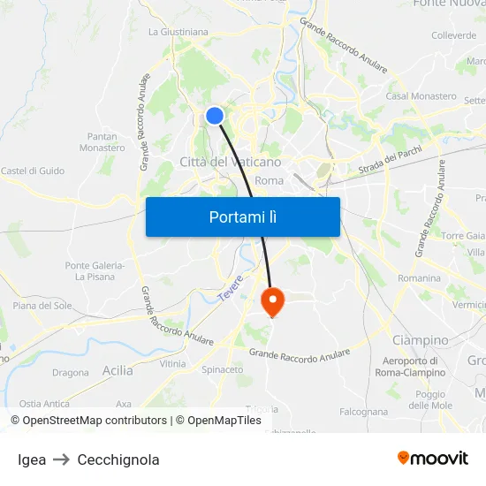 Igea to Cecchignola map