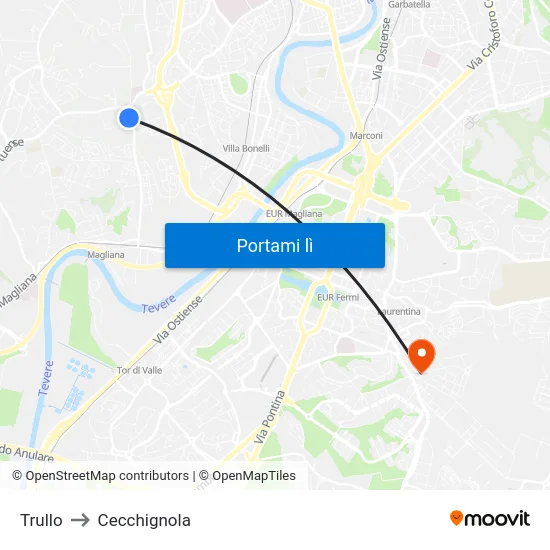 Trullo to Cecchignola map