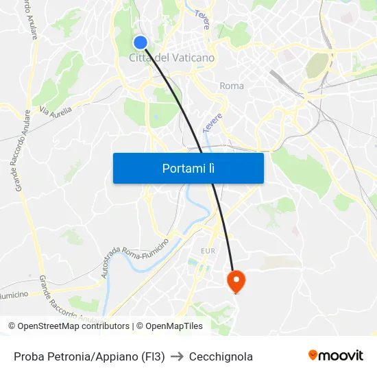 Proba Petronia/Appiano (Fl3) to Cecchignola map