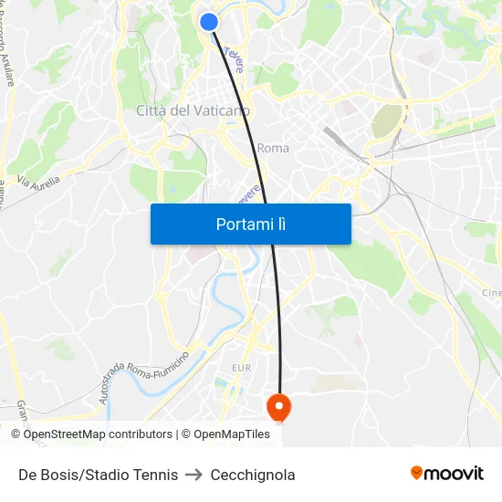 De Bosis/Stadio Tennis to Cecchignola map
