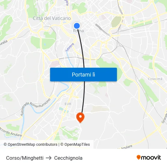 Corso/Minghetti to Cecchignola map