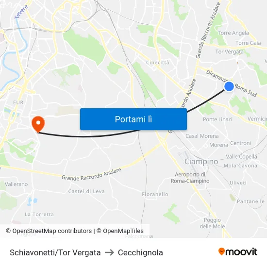 Schiavonetti/Tor Vergata to Cecchignola map