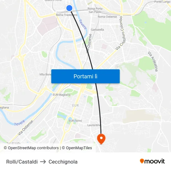 Rolli/Castaldi to Cecchignola map