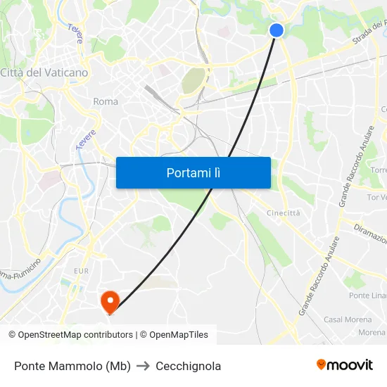 Ponte Mammolo (Mb) to Cecchignola map