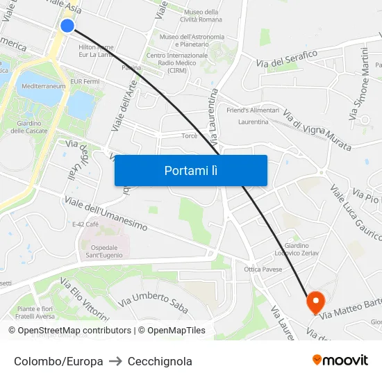 Colombo/Europa to Cecchignola map