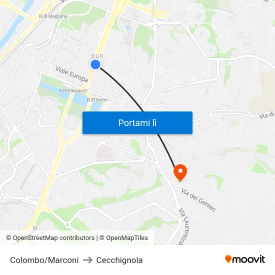Colombo/Marconi to Cecchignola map