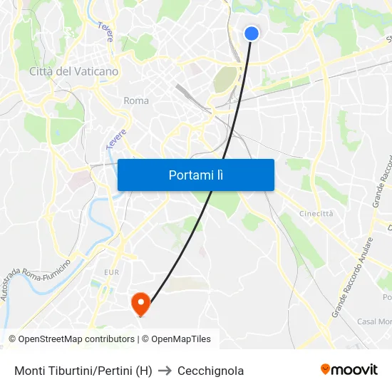 Monti Tiburtini/Pertini (H) to Cecchignola map