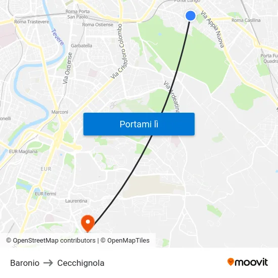 Baronio to Cecchignola map