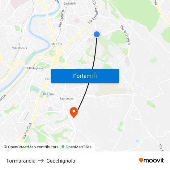 Tormarancia to Cecchignola map