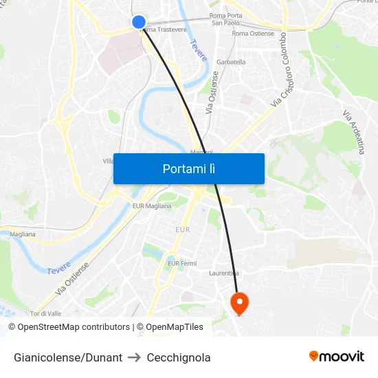 Gianicolense/Dunant to Cecchignola map