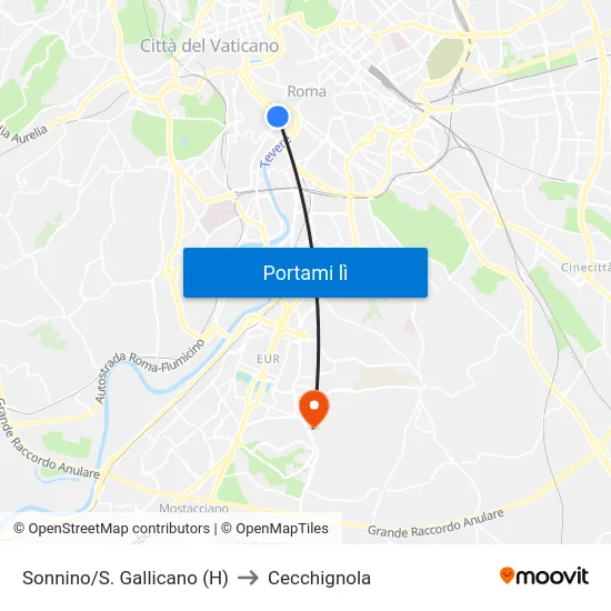 Sonnino/S. Gallicano (H) to Cecchignola map