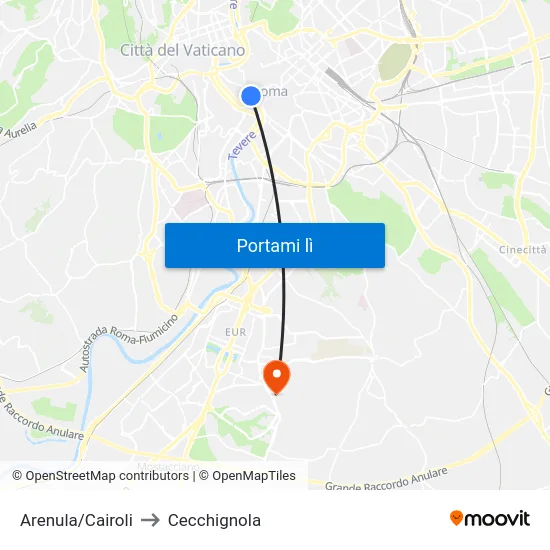 Arenula/Cairoli to Cecchignola map