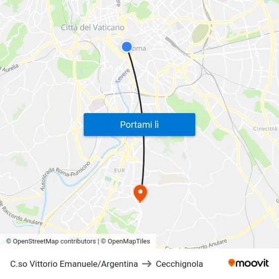 C.so Vittorio Emanuele/Argentina to Cecchignola map
