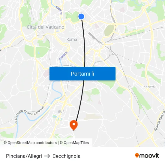 Pinciana/Allegri to Cecchignola map