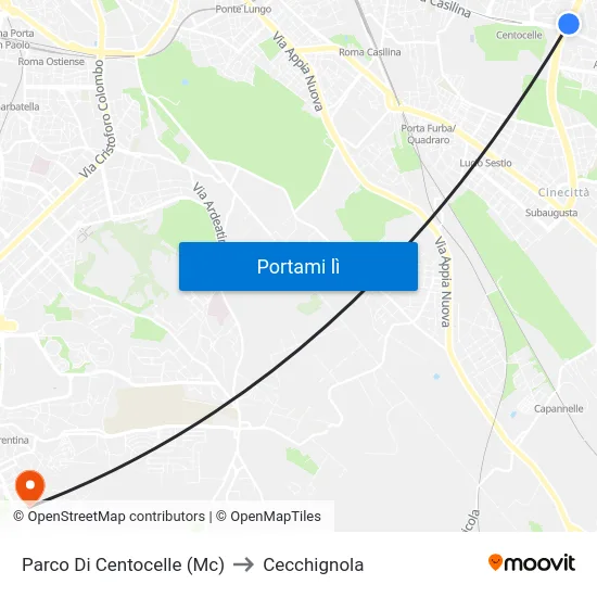 Parco Di Centocelle (Mc) to Cecchignola map