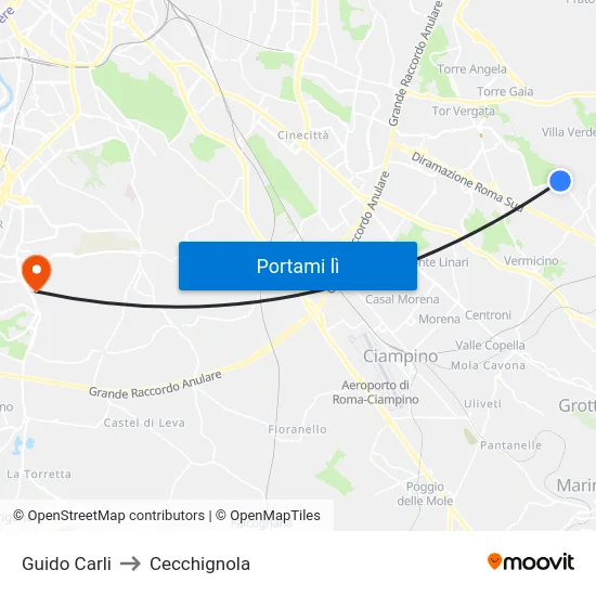 Guido Carli to Cecchignola map