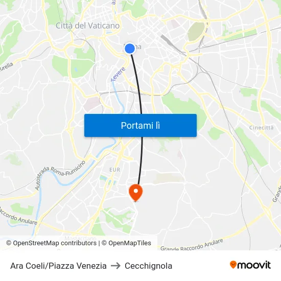 Ara Coeli/Piazza Venezia to Cecchignola map