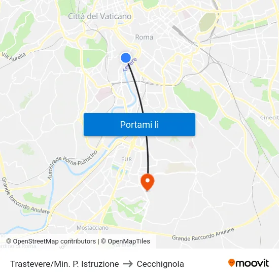 Trastevere/Min. P. Istruzione to Cecchignola map