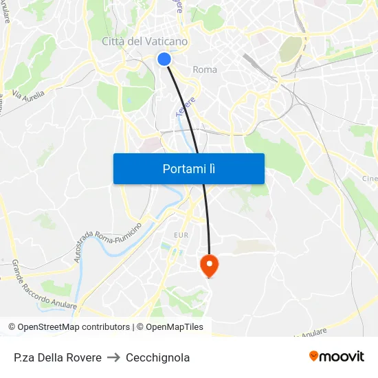 P.za Della Rovere to Cecchignola map