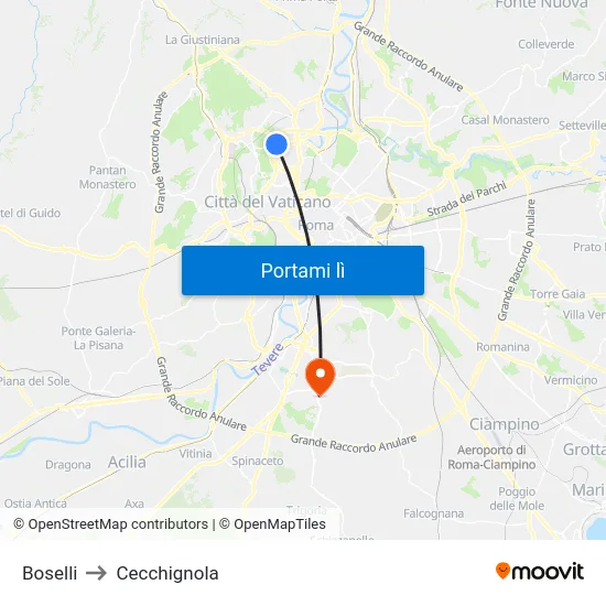 Boselli to Cecchignola map