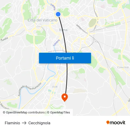 Flaminio to Cecchignola map