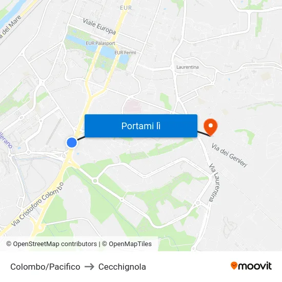 Colombo/Pacifico to Cecchignola map
