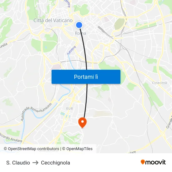 S. Claudio to Cecchignola map