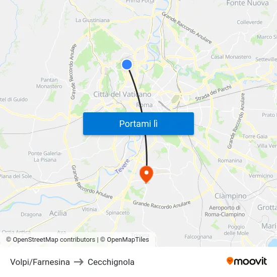 Volpi/Farnesina to Cecchignola map
