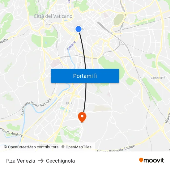 Venezia to Cecchignola map