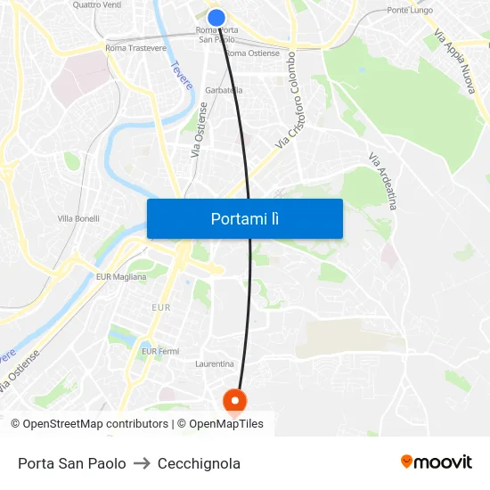 Porta San Paolo to Cecchignola map