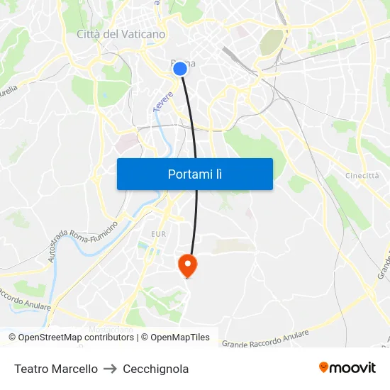 Teatro Marcello to Cecchignola map