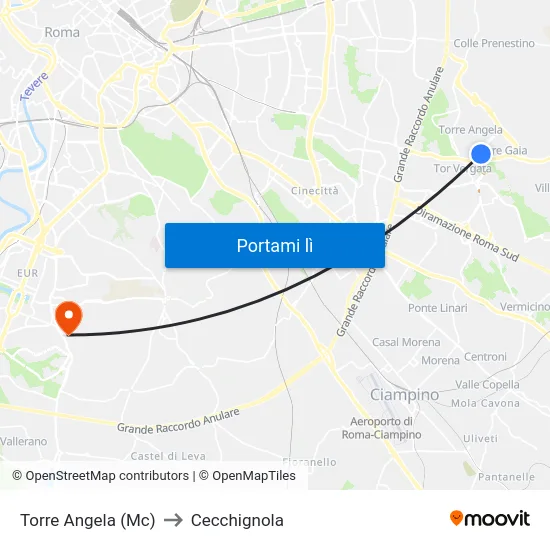 Torre Angela (Mc) to Cecchignola map