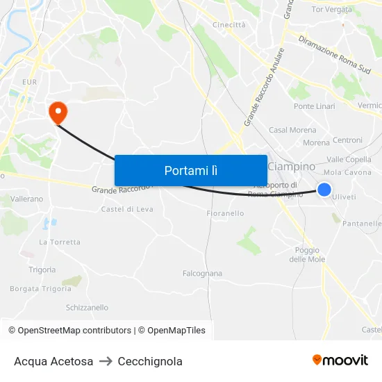 Acqua Acetosa to Cecchignola map