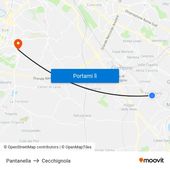 Pantanella to Cecchignola map