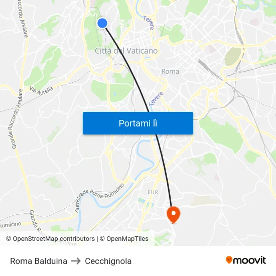 Roma Balduina to Cecchignola map
